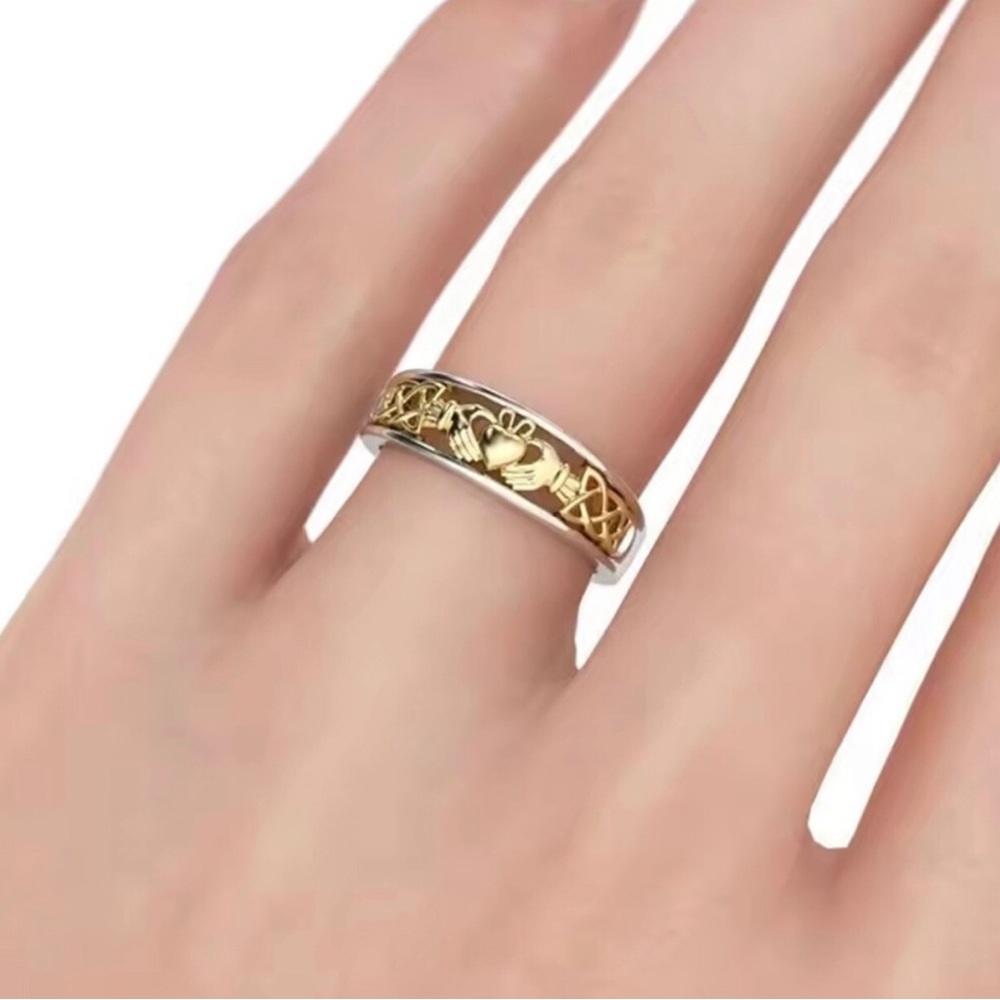 Gold and Silver Two-Tone Claddagh Band Ring